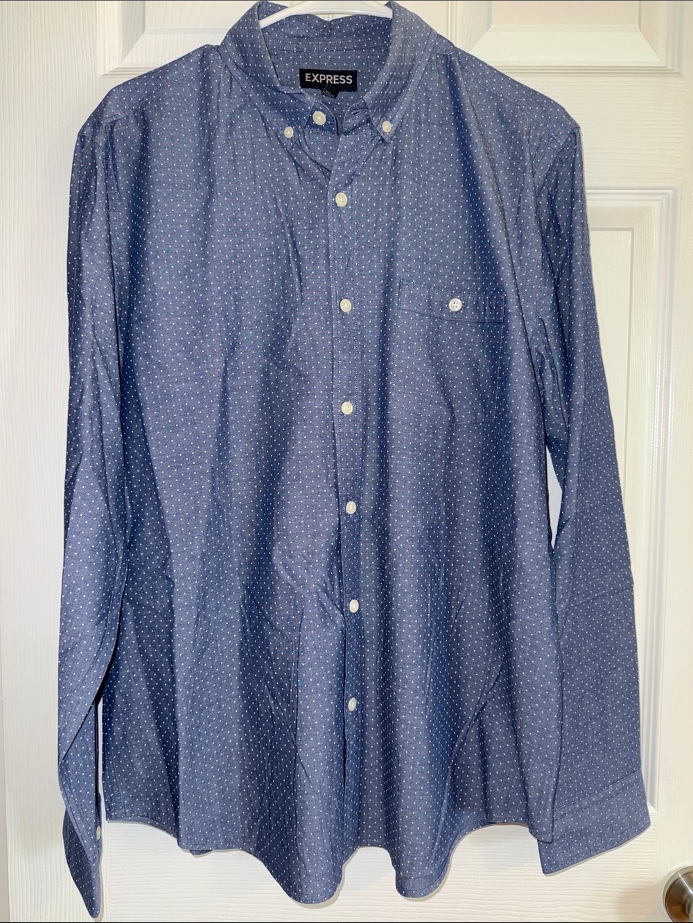 Express Men’s Navy Dot-Print Button-Down Shirt